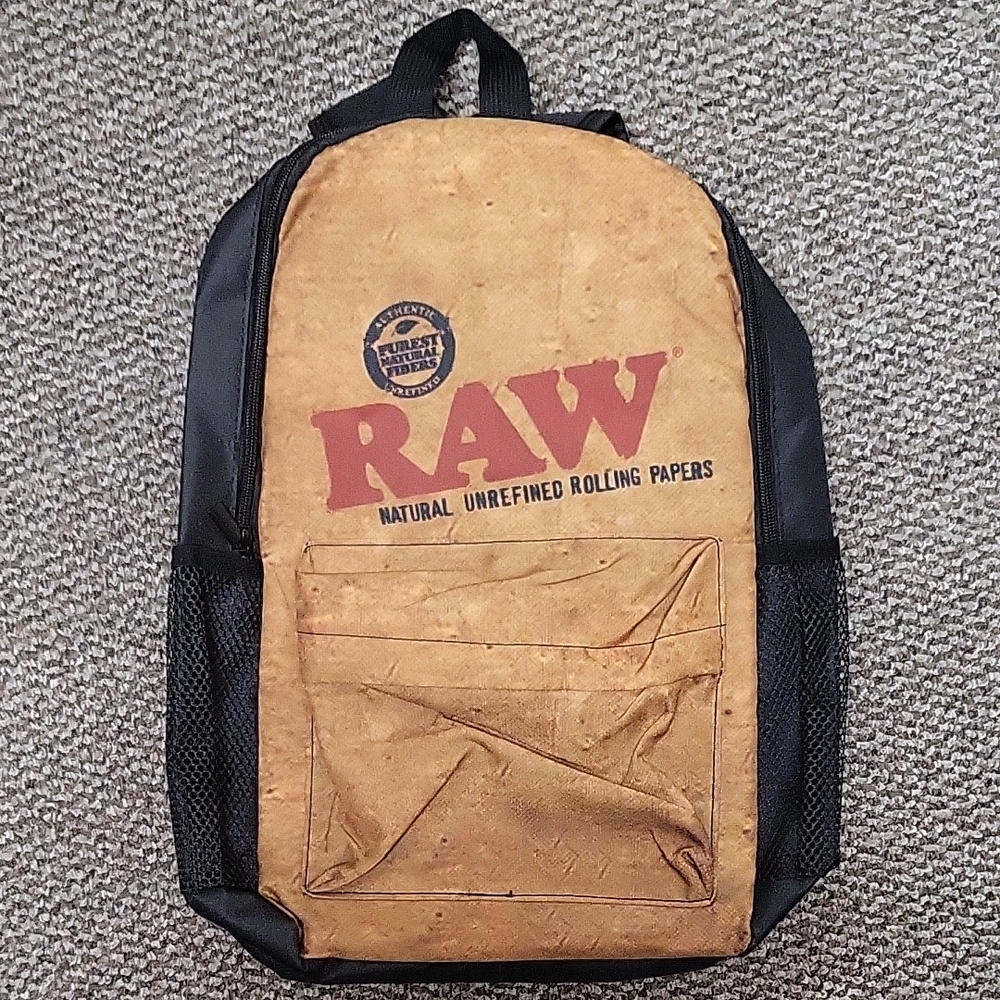 Tan Black And Red Raw Backpack